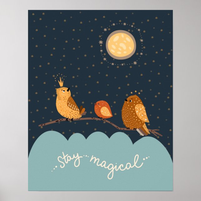 Modern scandi söt fågel stay magical  barnkammare poster (Framsidan)