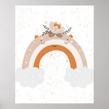 Modern scandi söt regnbåge med blommor barnkammare