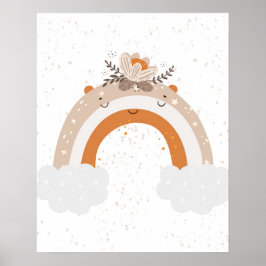 Modern scandi söt regnbåge med blommor Barnkammare Poster