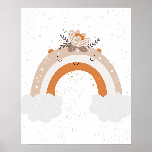 Modern scandi söt regnbåge med blommor barnkammare poster (Framsidan)