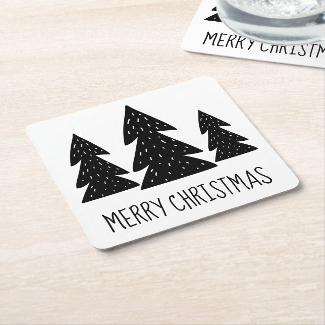 Modern Scandi Whimsical Woodland Black and White Underlägg Papper Kvadrat (Vinklad)