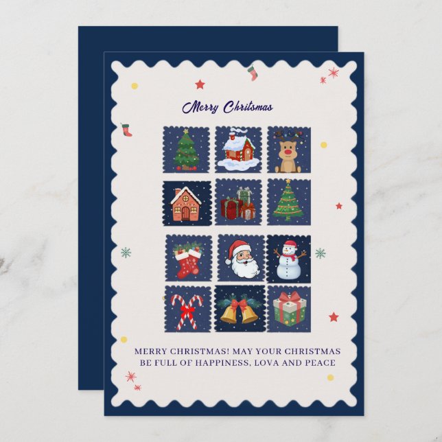 Modern Scandi with Festive Icons Flat Holiday Card Julkort (Fram/baksida)