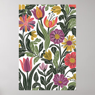 Modern Scandinavian Blommigt Line Art Illustration Poster