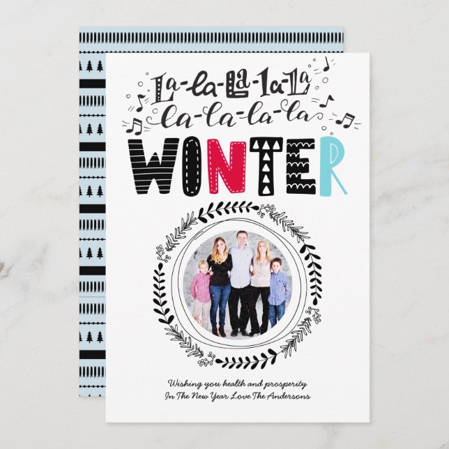 Modern Scandinavian Doodle PHOTO Folk Art Roligt Inbjudningar (Fram/baksida)