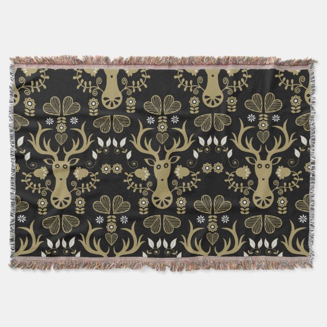 Modern Scandinavian FolArt Hjort Filt (Framsidan)