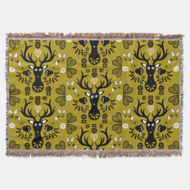 Modern Scandinavian FolArt Hjort Filt (Framsidan)