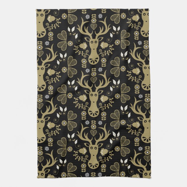 Modern Scandinavian FolArt Hjort Kökshandduk (Vertikal)