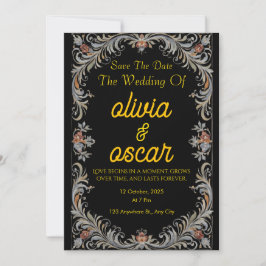 Modern Scandinavian Rosemaling Wedding Invitation  Inbjudningar
