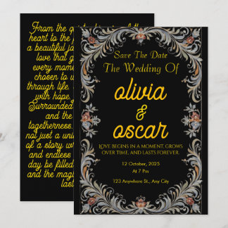 Modern Scandinavian Rosemaling Wedding Invitation  Inbjudningar