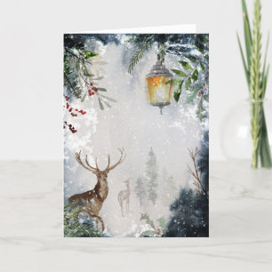 Modern Scenia Reindeer Forest Snowy jul Helgkort