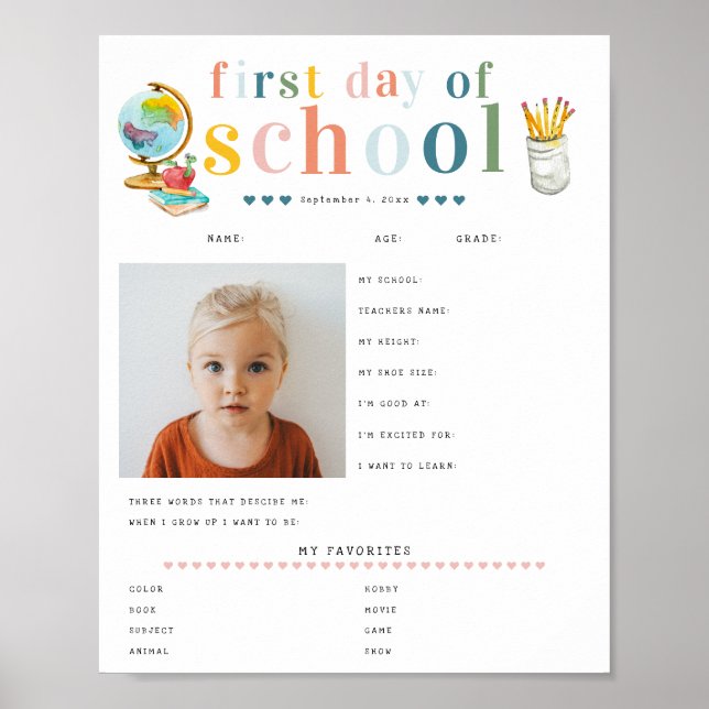 Modern schyren Lettering | Första skoldagen Poster (Framsidan)