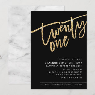 MODERN SCRIPT, 21:a party guld glitter svart Inbjudningar