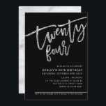 MODERN SCRIPT 24-årsdag svart silver glitter Inbjudningar<br><div class="desc">by kat masard >> https://linktr.ee/simplysweetpaperie <<< A trendig, hand-letted request design for your 24TH BIRTHDAY - Jag har de flesta åldrar tillgängliga i butik TIP: 1. Om du vill ändra/flytta grafik & typsnitt och lägga till mer text - slått knappen "anpassa". - - - - - - - - -...</div>