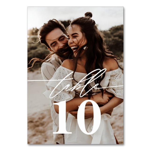 Modern Script 2-Foto Bröllop Bordsnummer (Framsidan)