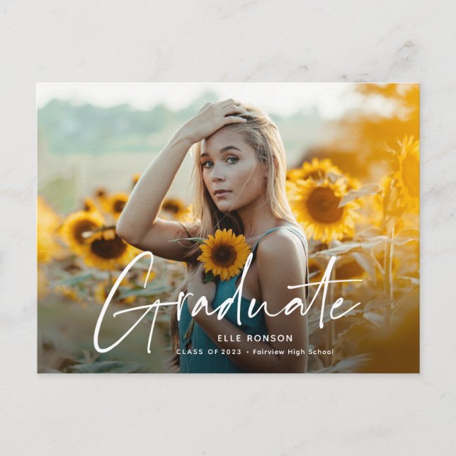 Modern Script 2 Foto Examenfest Inbjudan Vykort (Framsida)