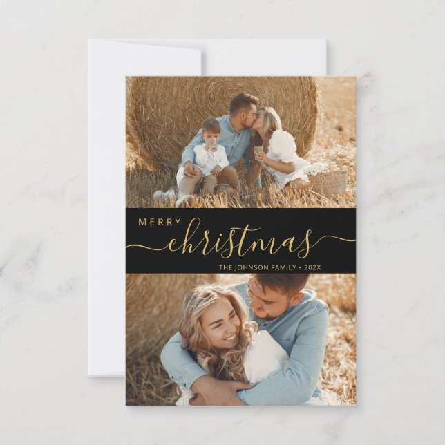 Modern Script 2 Photo Collage-julkort Inbjudningar (Framsida)