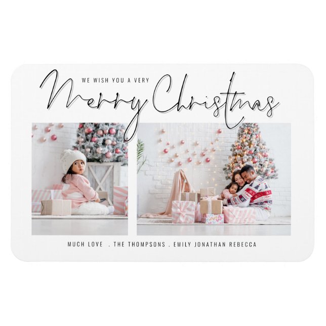 Modern Script 2 Photos God jul Helgdag Magnet (Horisontell)