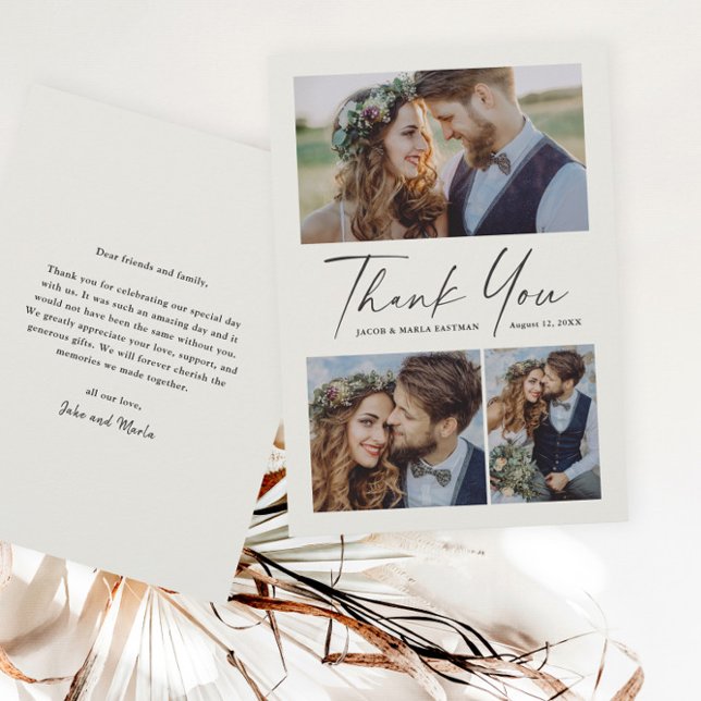 Modern Script 3 Foto Bröllop Tack Kort (Skapare uppladdad)