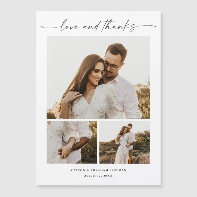 Modern Script 3 Photo Bröllop Tack Magnet (Framsida)