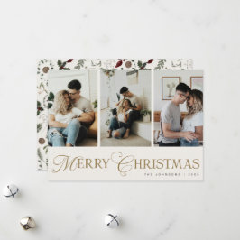 Modern Script 3 Photo Collage Merry Christmas Julkort