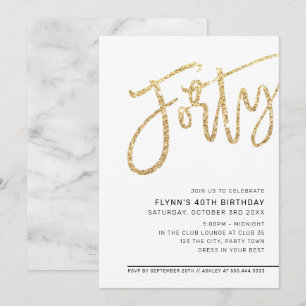 MODERN SCRIPT 40-årsdagen party guld glitter Inbjudningar