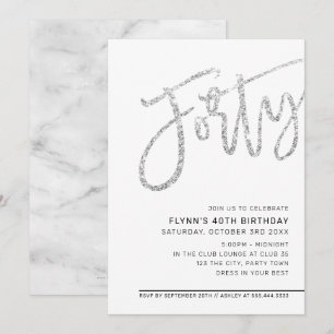 MODERN SCRIPT 40-årsdagen party silver glitter Inbjudningar