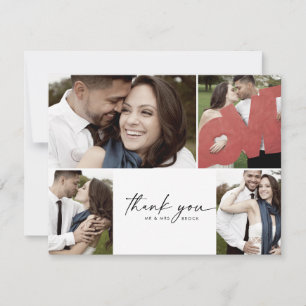 Modern Script 4 Photo Collage Bröllop Tack Ca Kort
