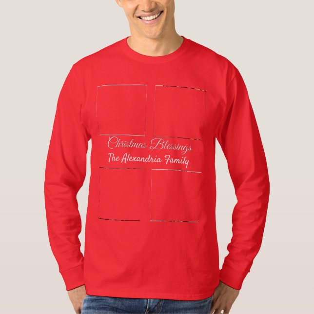 Modern Script 4 Photo Collage Family-jul T Shirt (Framsida)