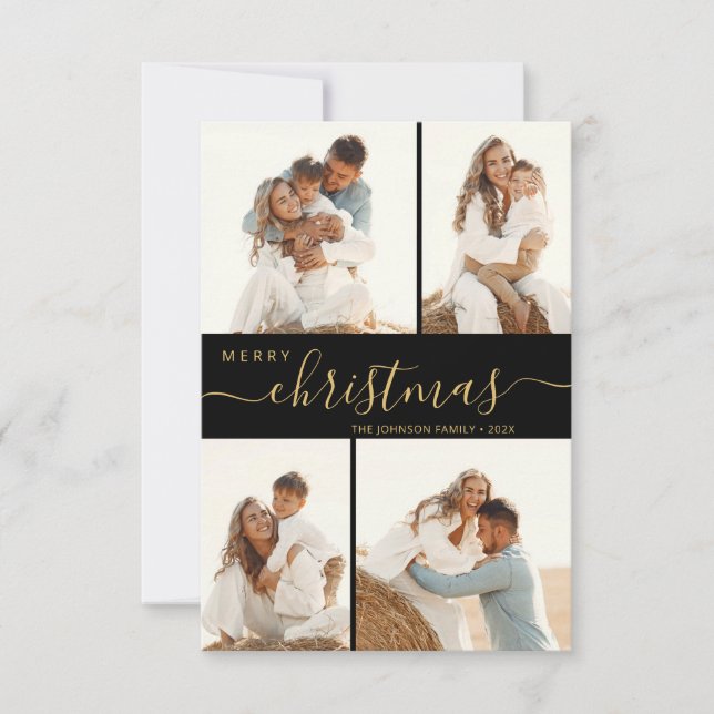 Modern Script 4 Photo Collage-julkort Inbjudningar (Framsida)