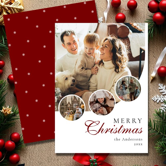 Modern Script 4 Photo Collage Red God jul Julkort (Skapare uppladdad)