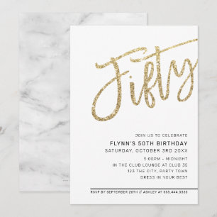 MODERN SCRIPT 50-årsdag femtio guldblixtrar Inbjudningar