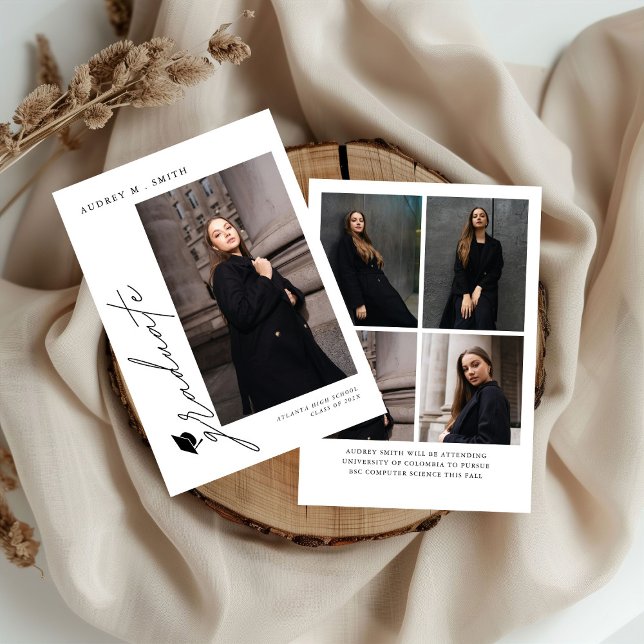 Modern Script 5 Photos Graduation Announcement Inbjudningar (Skapare uppladdad)