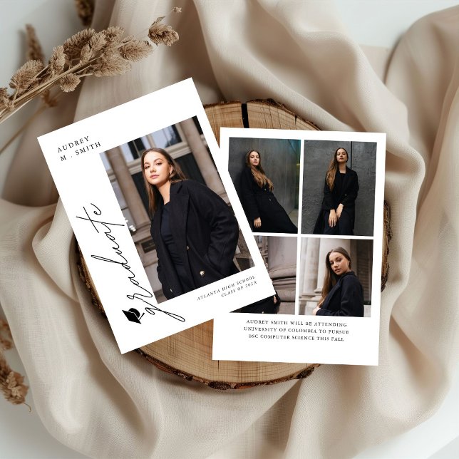 Modern Script 5 Photos Graduation Announcement Inbjudningar (Skapare uppladdad)