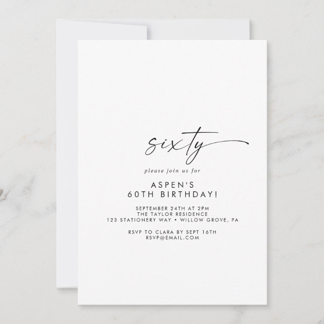 Modern Script 60th Birthday Party Invitation Inbjudningar (Framsida)