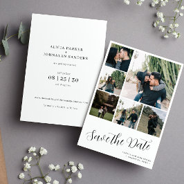Modern script 6 photo collage simple wedding spara datumet