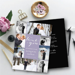 Modern Script 8 Multi Photo Snyggt Lila Bröllop Tack Kort