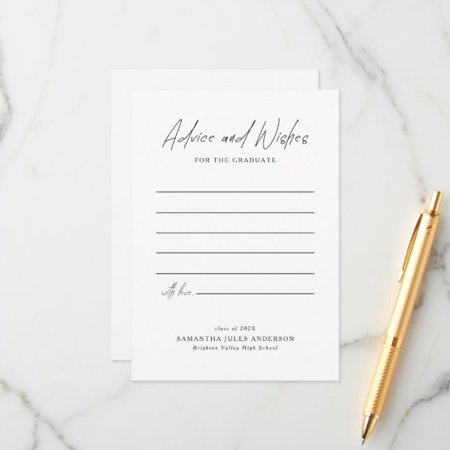 Modern Script Advice and Wishes Graduation Rådkort (Fram/Back In Situ)