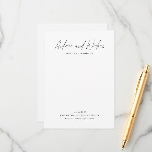 Modern Script Advice and Wishes Graduation Rådkort (Fram/Back In Situ)