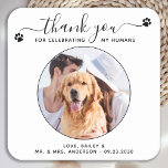 Modern Script Anpassningsbar Tack Pet Bröllop Phot Underlägg Papper Kvadrat<br><div class="desc">Tack för att fira mina människor! Lägg till den avslutande beröringen till bröllop med den här söta anpassningsbarna fotot på bröllop underlägg. Perfekt till bröllop efter party och mottagning, och som bröllopsförmån för dina gäster. Anpassa det här fotot som du underlägg med bröllop-fotot, hund av ärmfoto eller ditt nyskapade foto...</div>