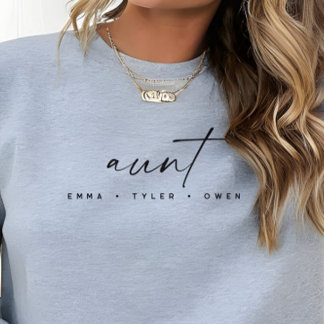 Modern Script “Aunt” Children's Names, Aunt Gift T Shirt