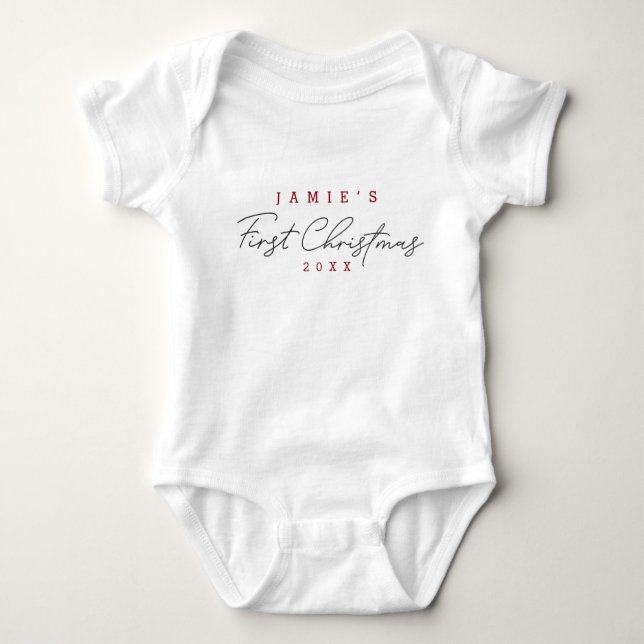 Modern Script Baby första julen Personlig T Shirt (Framsida)