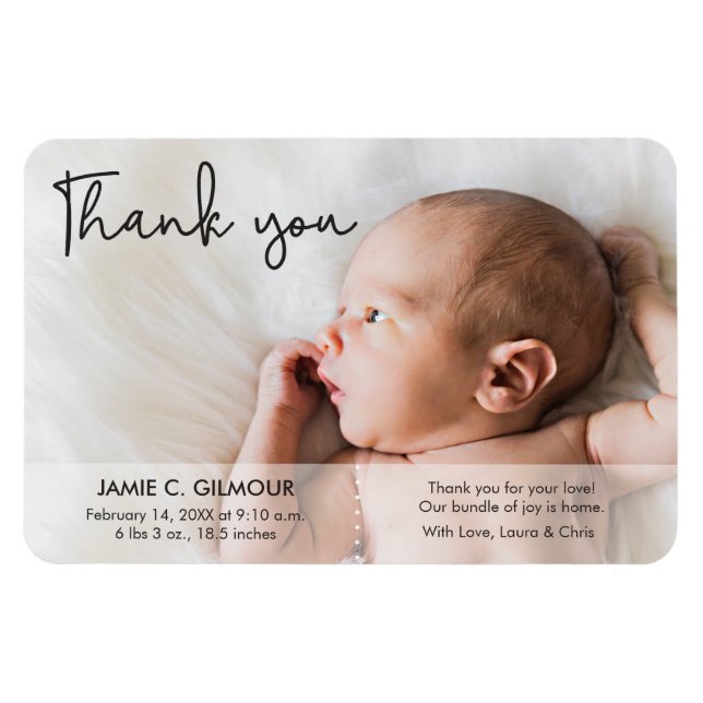 Modern Script Baby Photo Tack Magnet (Horisontell)