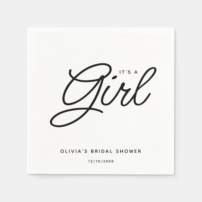 Modern Script Baby Shower Det är en flicka Pappersservett (Framsidan)