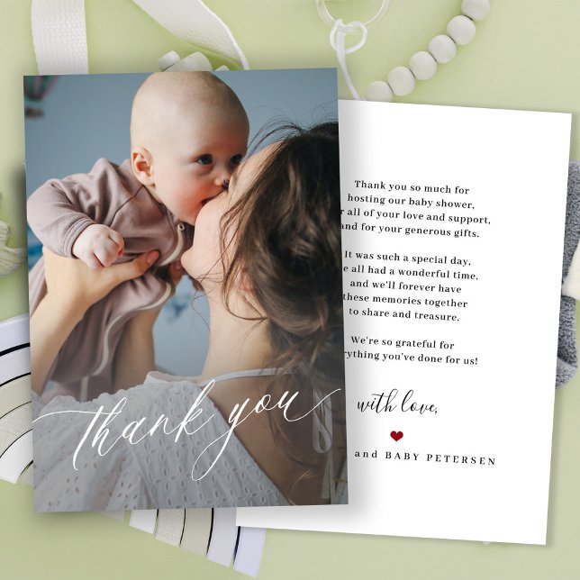 Modern script baby shower foto tack kort (Skapare uppladdad)