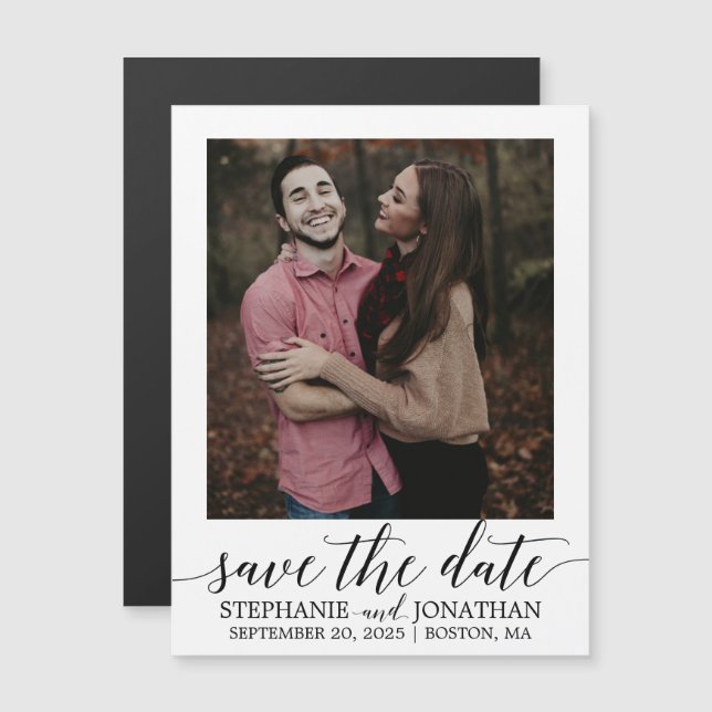 Modern Script Bild Spara datum magneter Black (Fram/baksida)