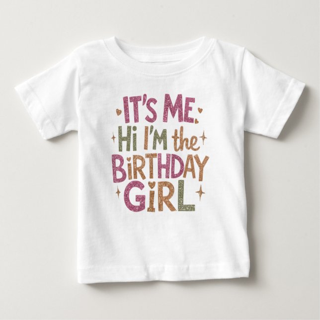 Modern Script Birthday Girl Baby T Shirt (Framsida)