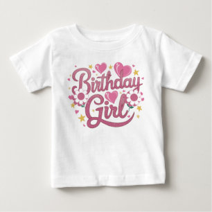 Modern Script Birthday Girl Baby T Shirt
