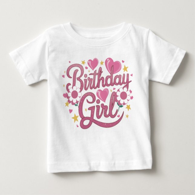 Modern Script Birthday Girl Baby T Shirt (Framsida)