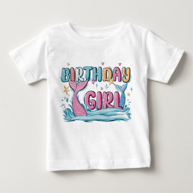 Modern Script Birthday Girl Baby T Shirt (Framsida)
