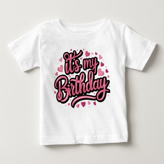 Modern Script Birthday Girl Baby T Shirt (Framsida)